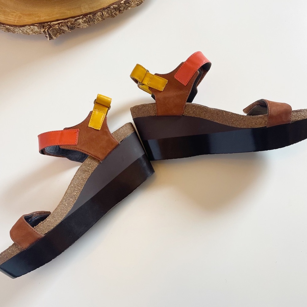 NAOT Genuine Leather Adjustable Color Block Wedge Sandals | 10/10.5 - Picture 5 of 10